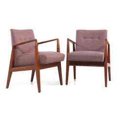 Jens Risom Mid Century Walnut Lounge Chairs - Pair