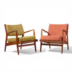 Jens Risom Mid Century Walnut Lounge Chairs - Pair