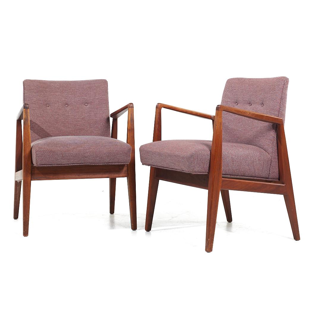 Mid-Century Modern Jens Risom Mid Century Walnut Lounge Chairs - Pair For Sale