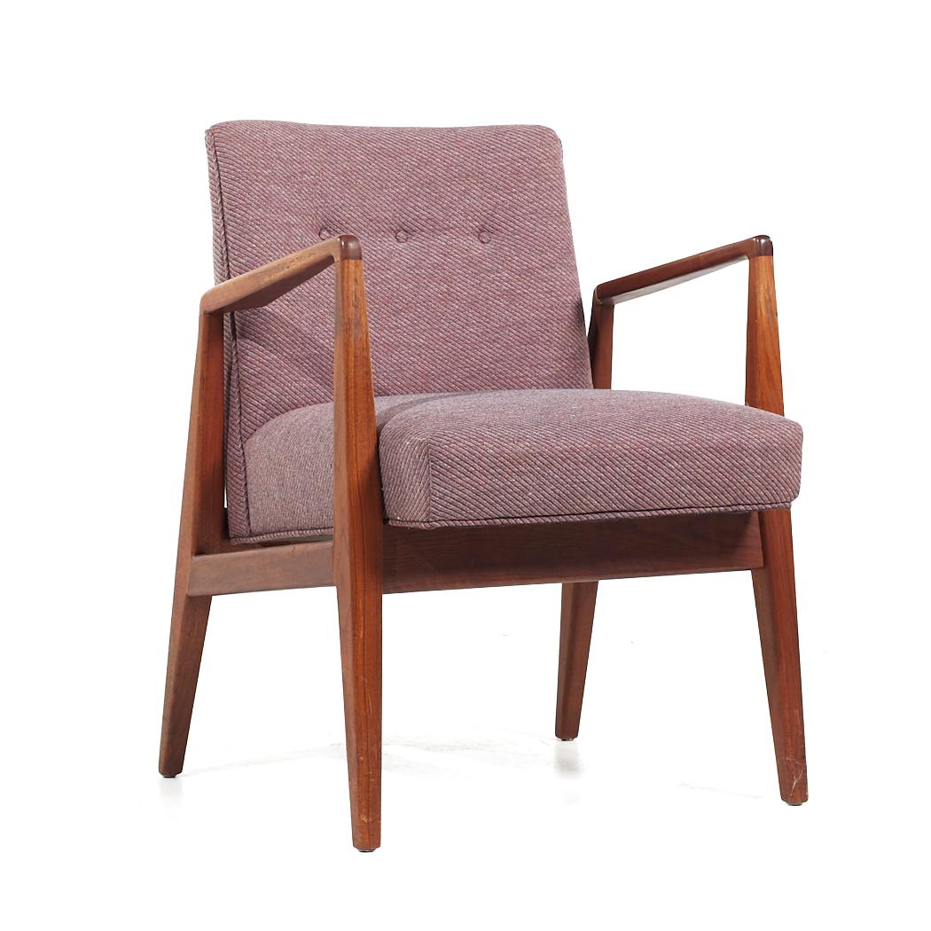 American Jens Risom Mid Century Walnut Lounge Chairs - Pair For Sale