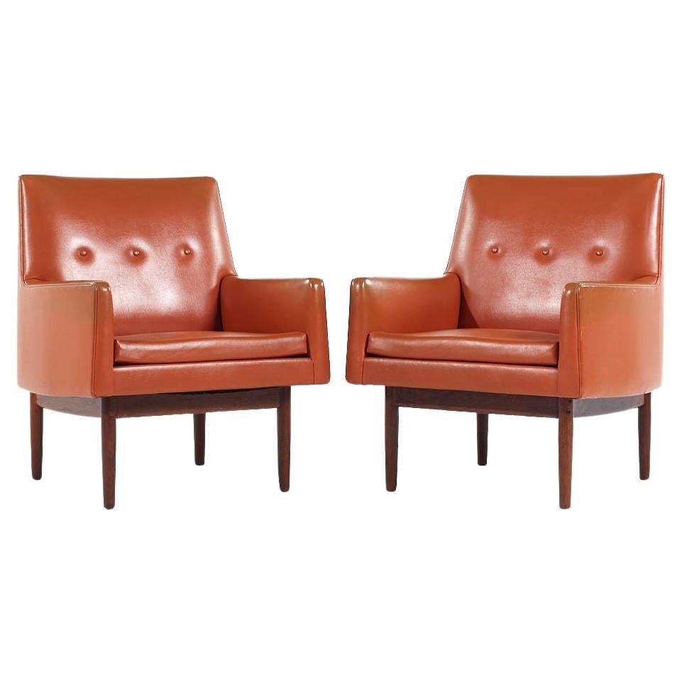 SOLD 03/22/24 Jens Risom Mid Century Walnut Lounge Chairs - Pair