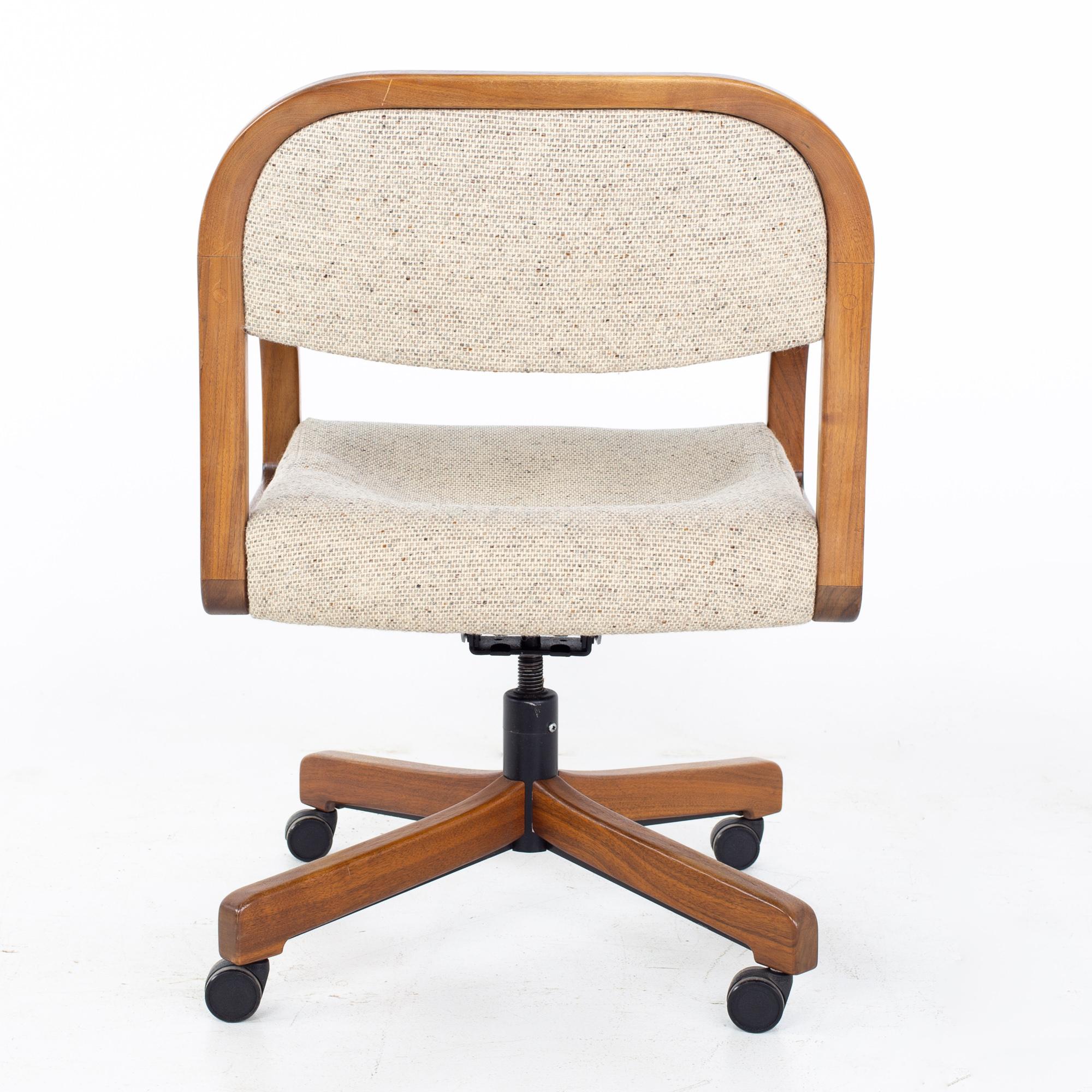 Jens Risom Mid Century Walnut Rolling Office Desk Chair 1