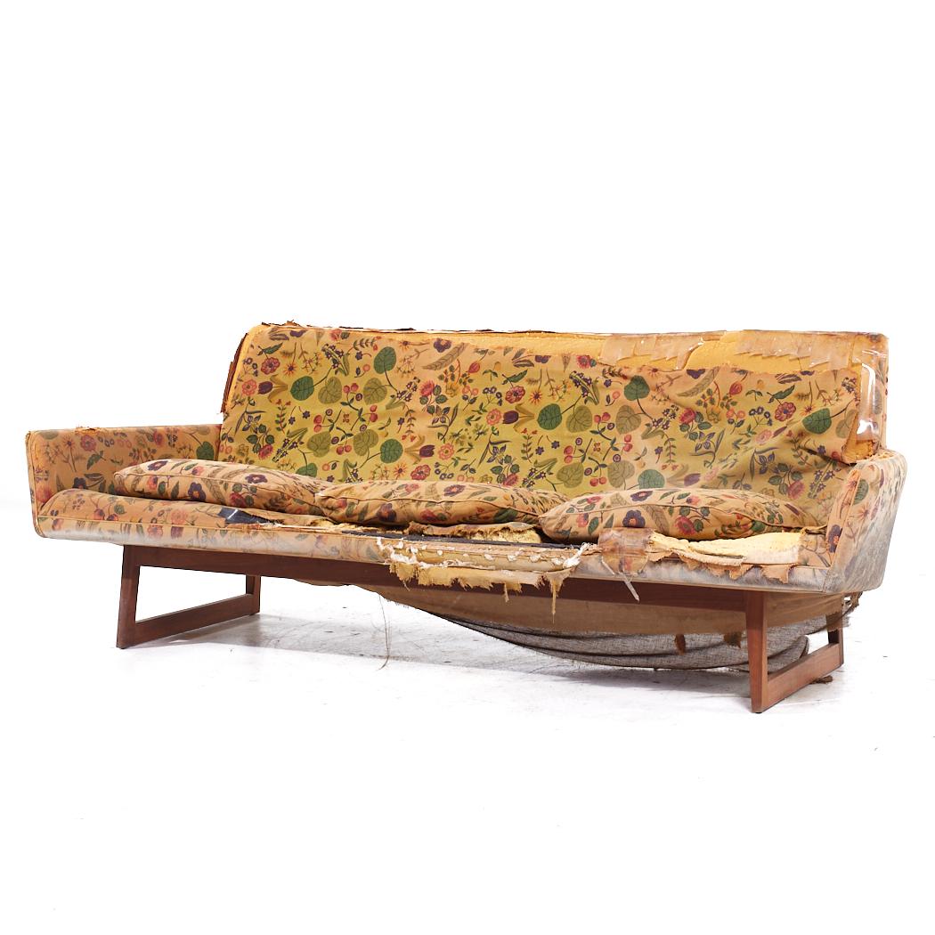 Mid-Century Modern Jens Risom Mid Century Walnut Sled Leg Sofa For Sale