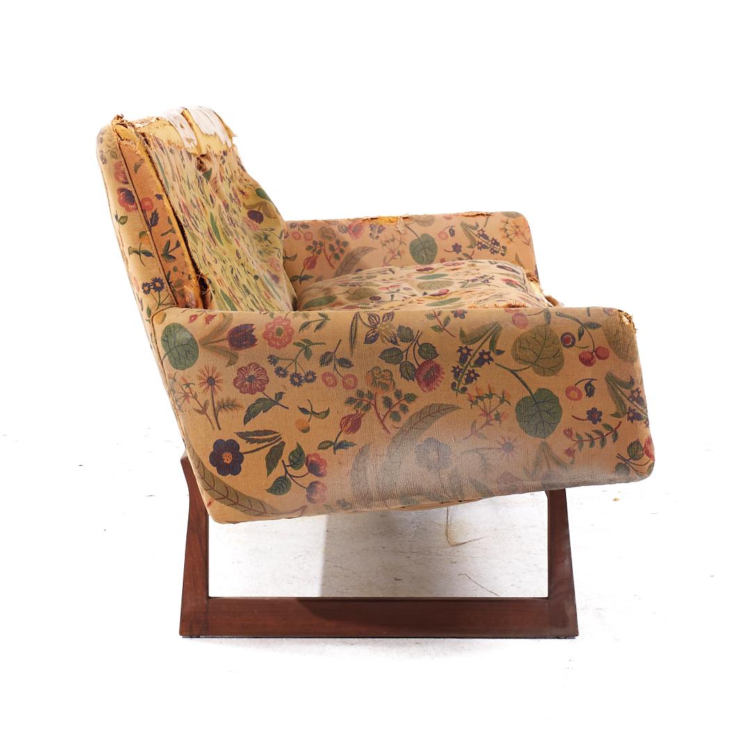 American Jens Risom Mid Century Walnut Sled Leg Sofa For Sale