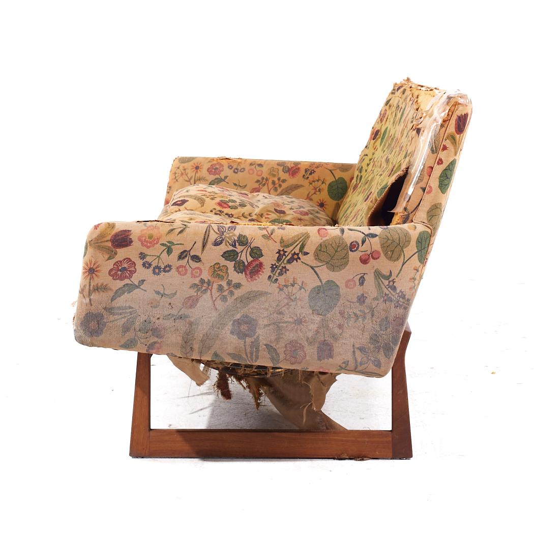 Late 20th Century Jens Risom Mid Century Walnut Sled Leg Sofa For Sale