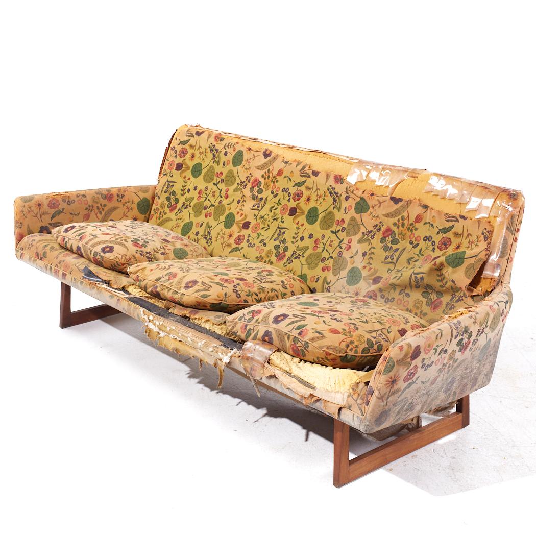 Upholstery Jens Risom Mid Century Walnut Sled Leg Sofa For Sale