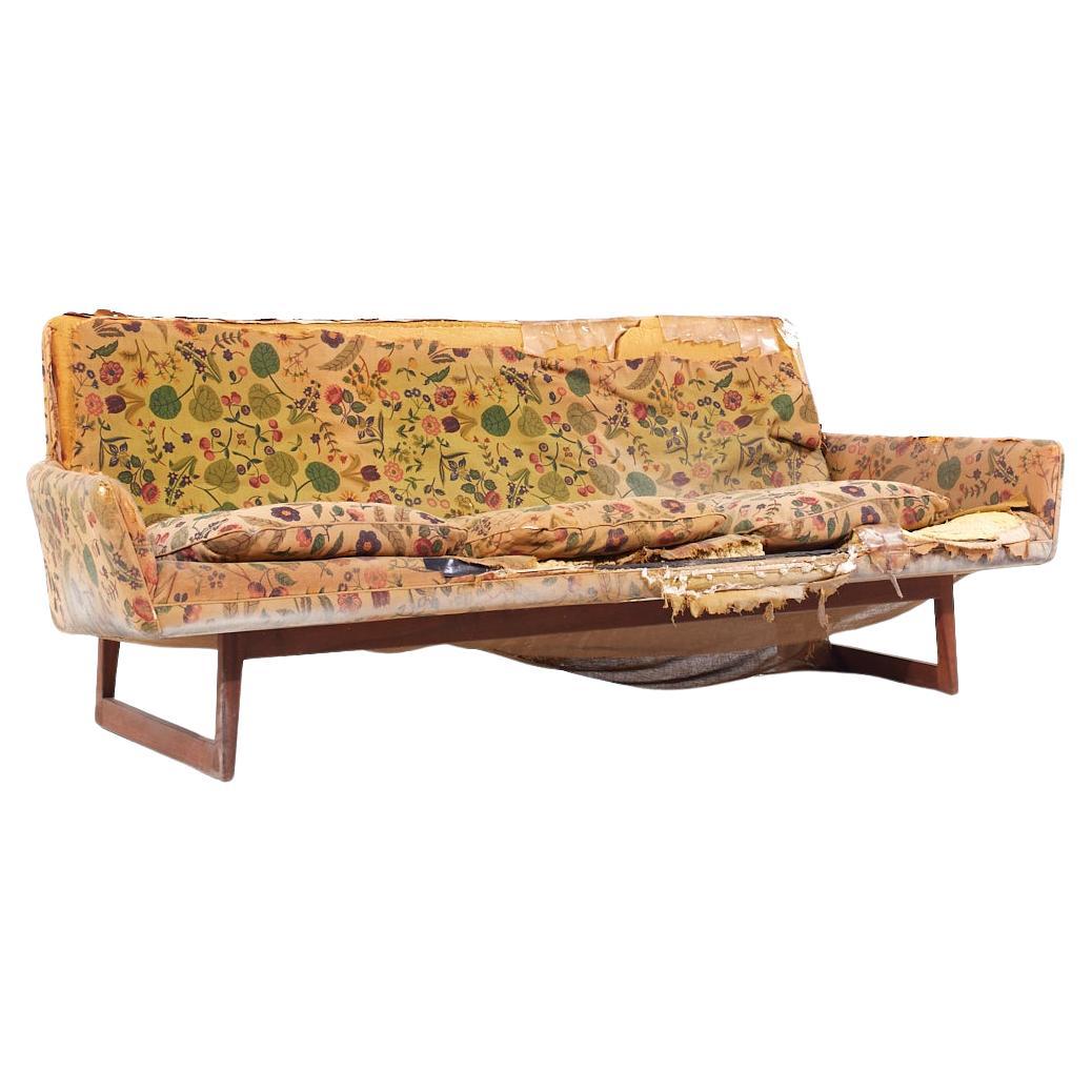 Jens Risom Mid Century Walnut Sled Leg Sofa For Sale