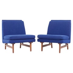 Jens Risom Mid Century Walnut Slipper Lounge Chairs - Pair