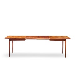 Jens Risom Mid Century Walnut Surfboard Expanding Dining Table with 2 Leaves