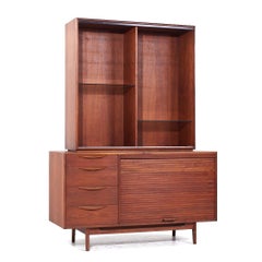 Jens Risom Mid Century Walnut Tambour Door Credenza and Hutch