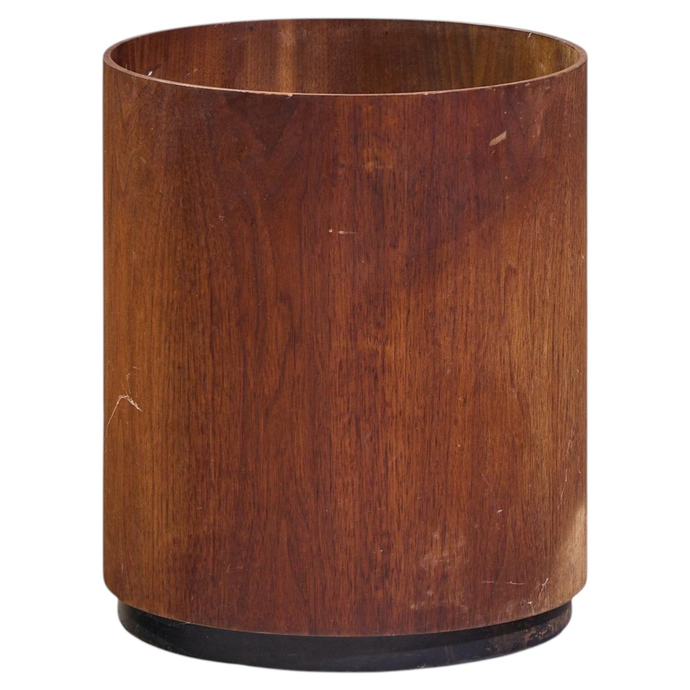 Jens Risom Mid Century Walnut Waste Basket For Sale