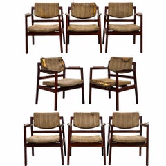 Retro Jens Risom Midcentury Modern Arm Chairs - Set of 8 - Model C170 - Black Walnut