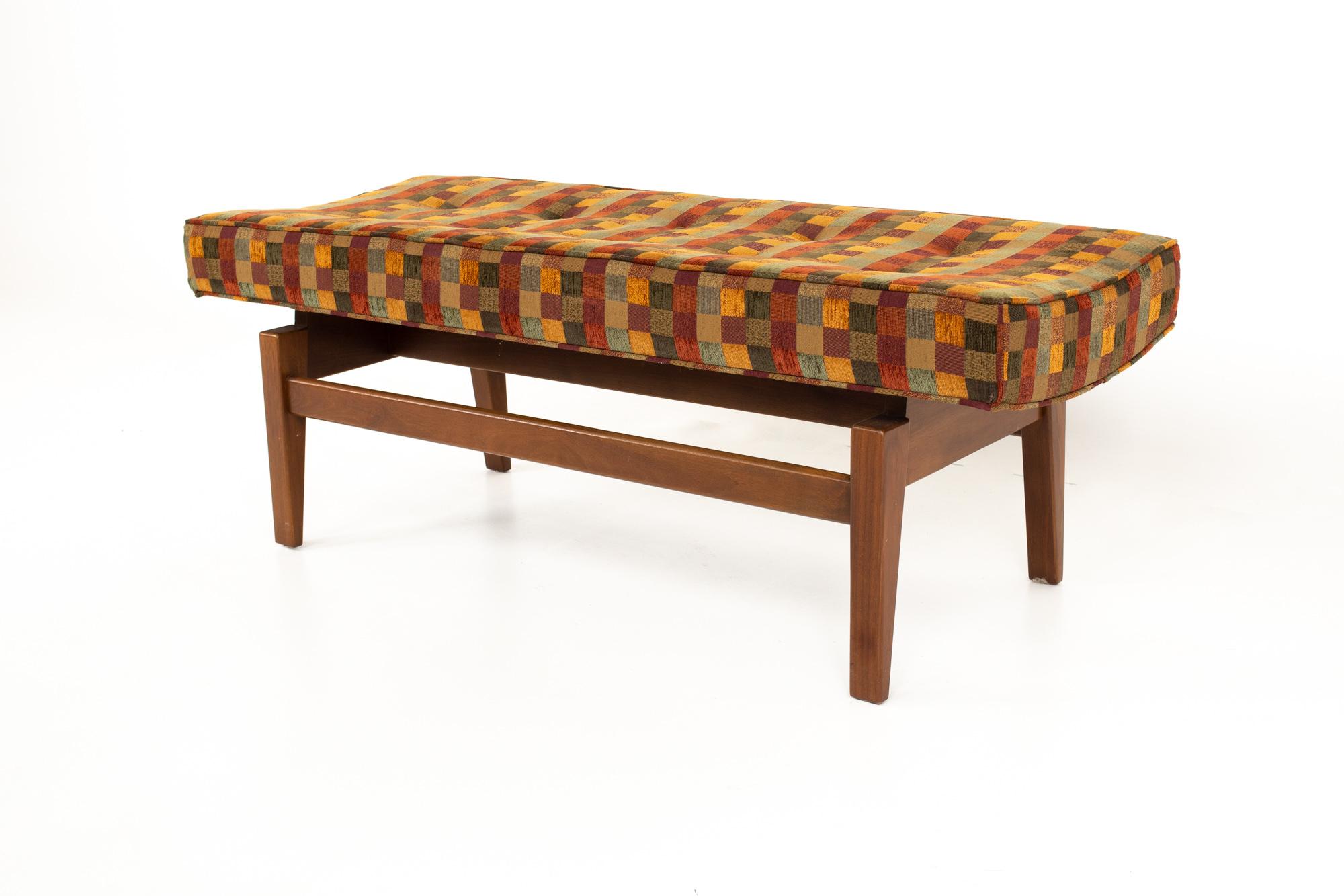 Mid-Century Modern Jens Risom Mid Century Upholstered Walnut Bench