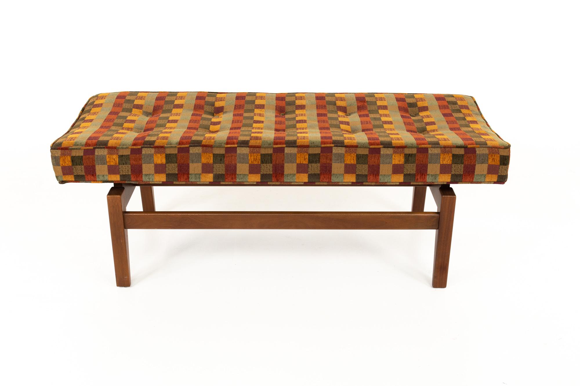 American Jens Risom Mid Century Upholstered Walnut Bench