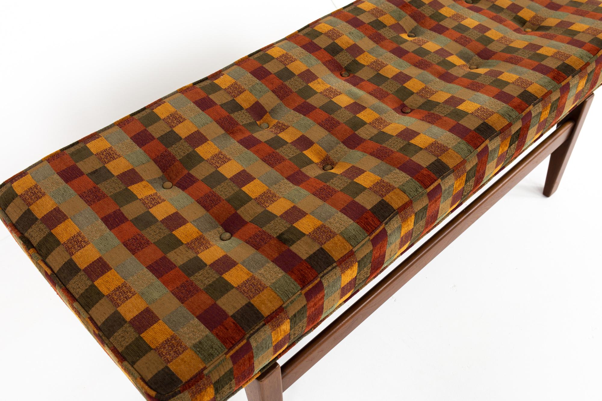 Late 20th Century Jens Risom Mid Century Upholstered Walnut Bench