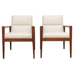 Retro Jens Risom Midcentury Walnut & Cream Occasional Chairs