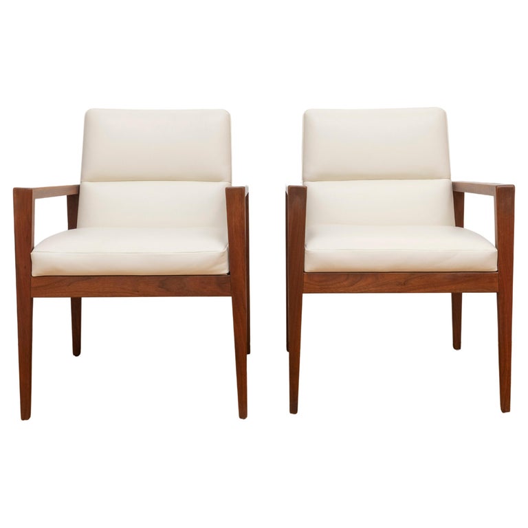 Jens Risom Midcentury Walnut and Cream Occasional Chairs For Sale at 1stDibs