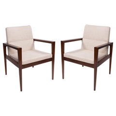Jens Risom Midcentury Walnut & Cream Occasional Chairs