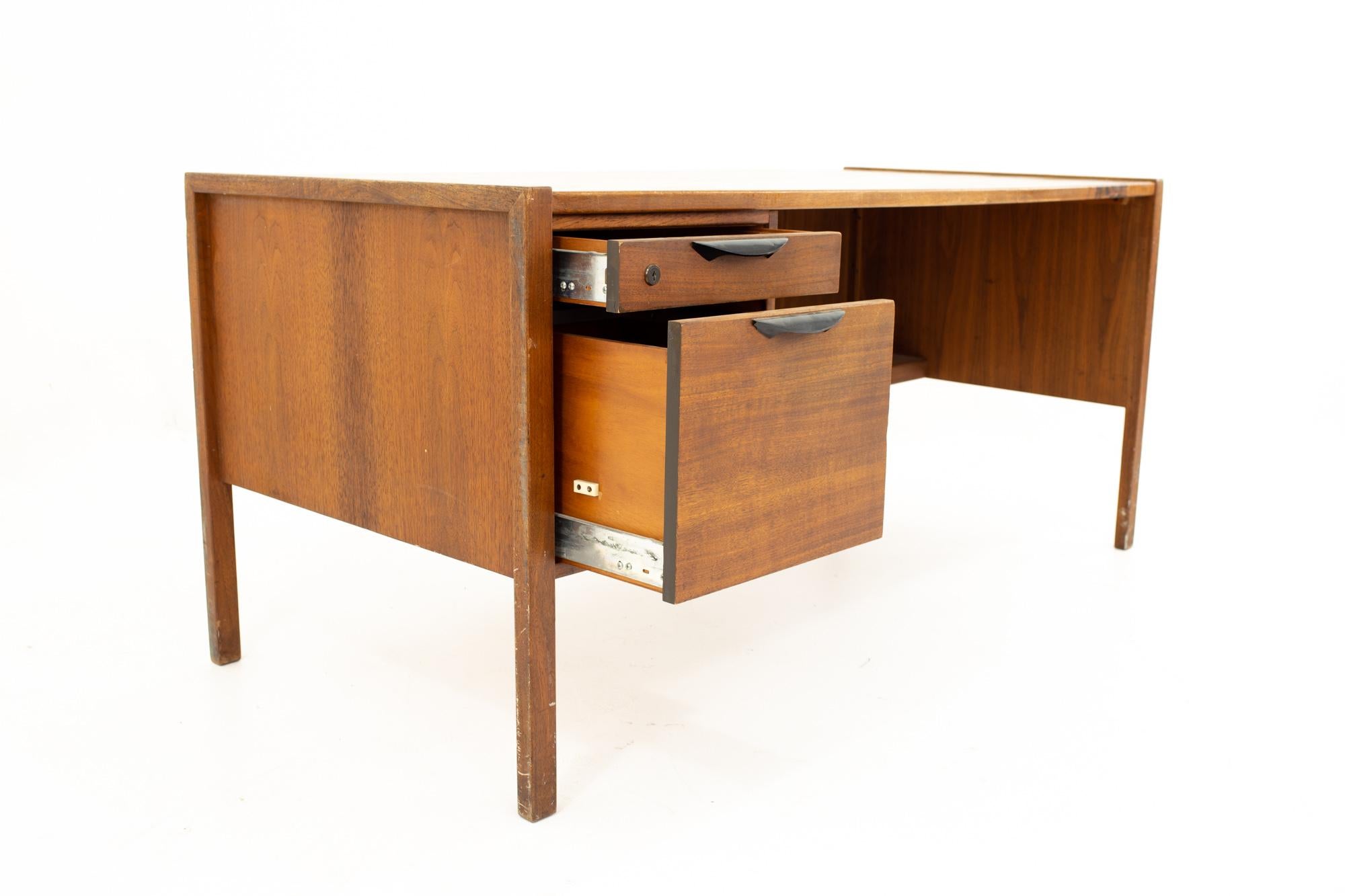Jens Risom Mid Century Walnut Single Sided 2-Drawer Desk 5