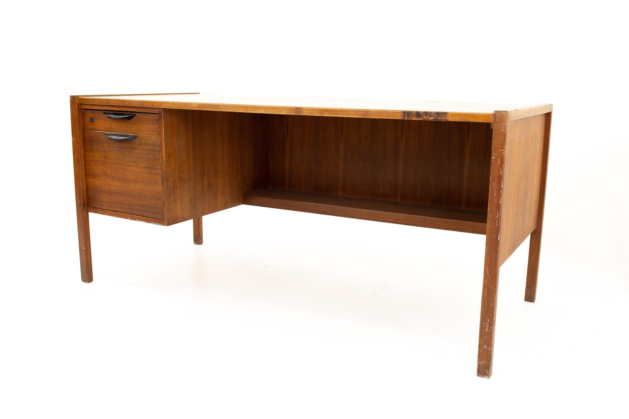 Unknown Jens Risom Mid Century Walnut Single Sided 2-Drawer Desk