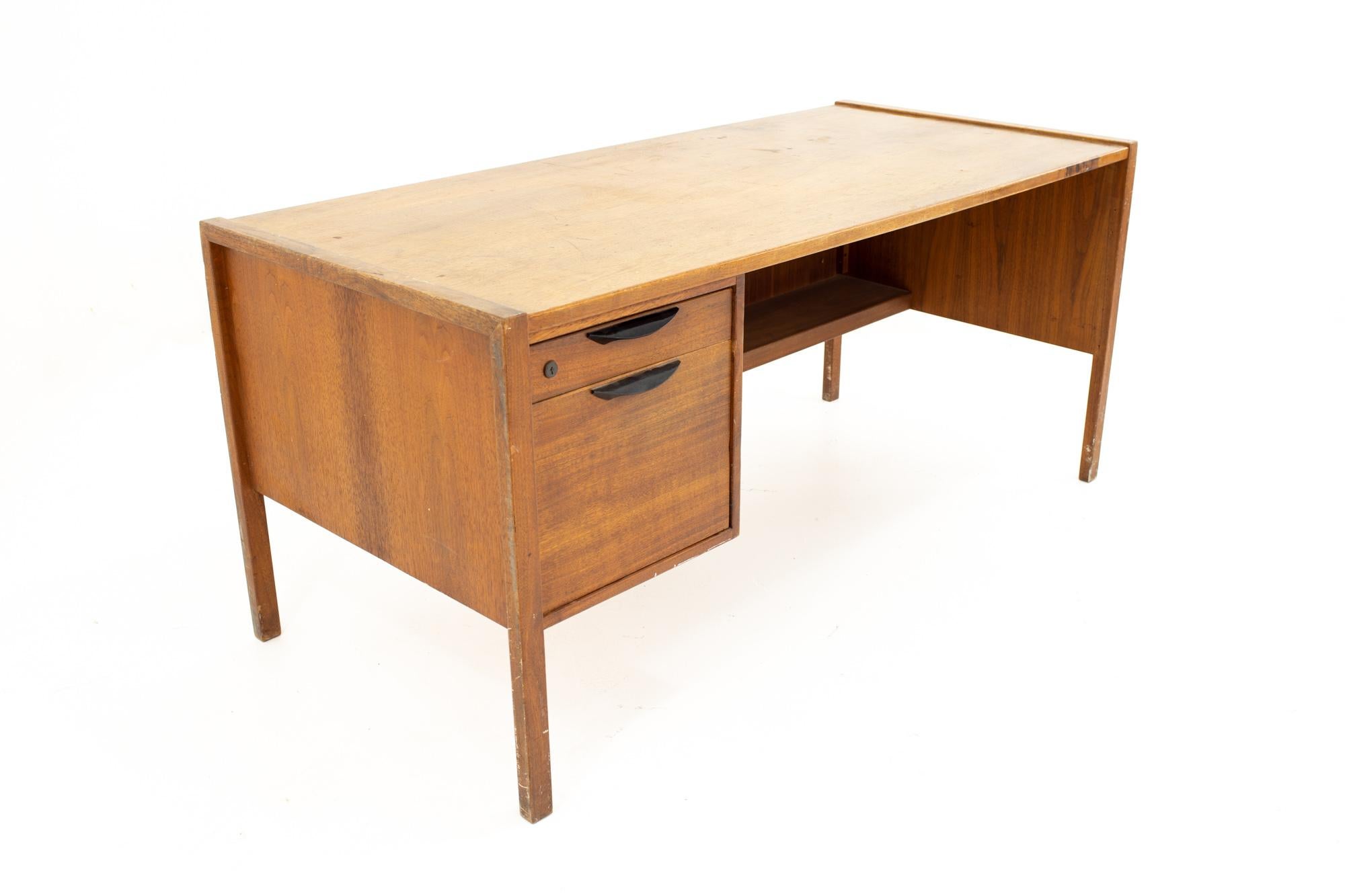 Jens Risom Mid Century Walnut Single Sided 2-Drawer Desk 1
