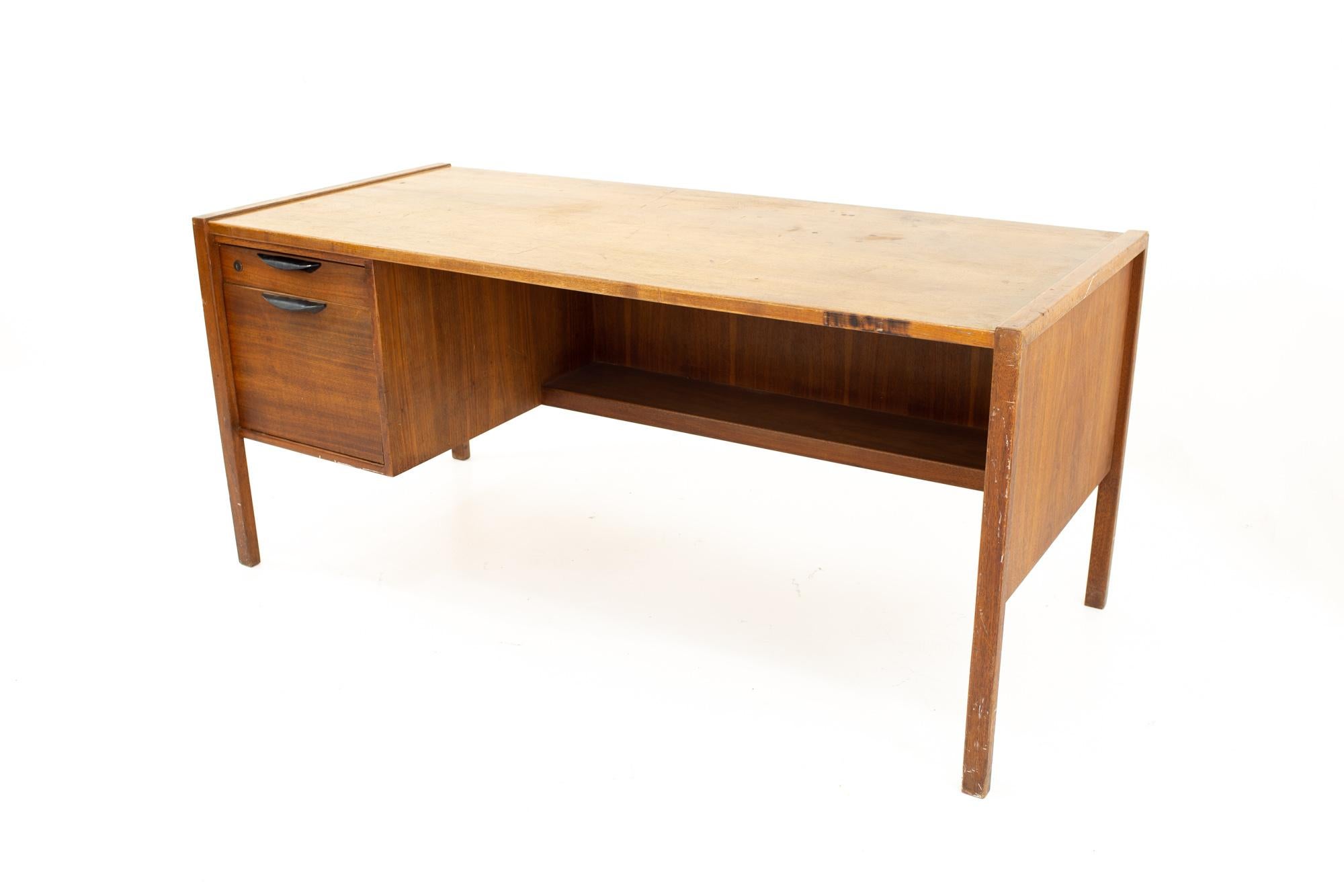 Jens Risom Mid Century Walnut Single Sided 2-Drawer Desk 2