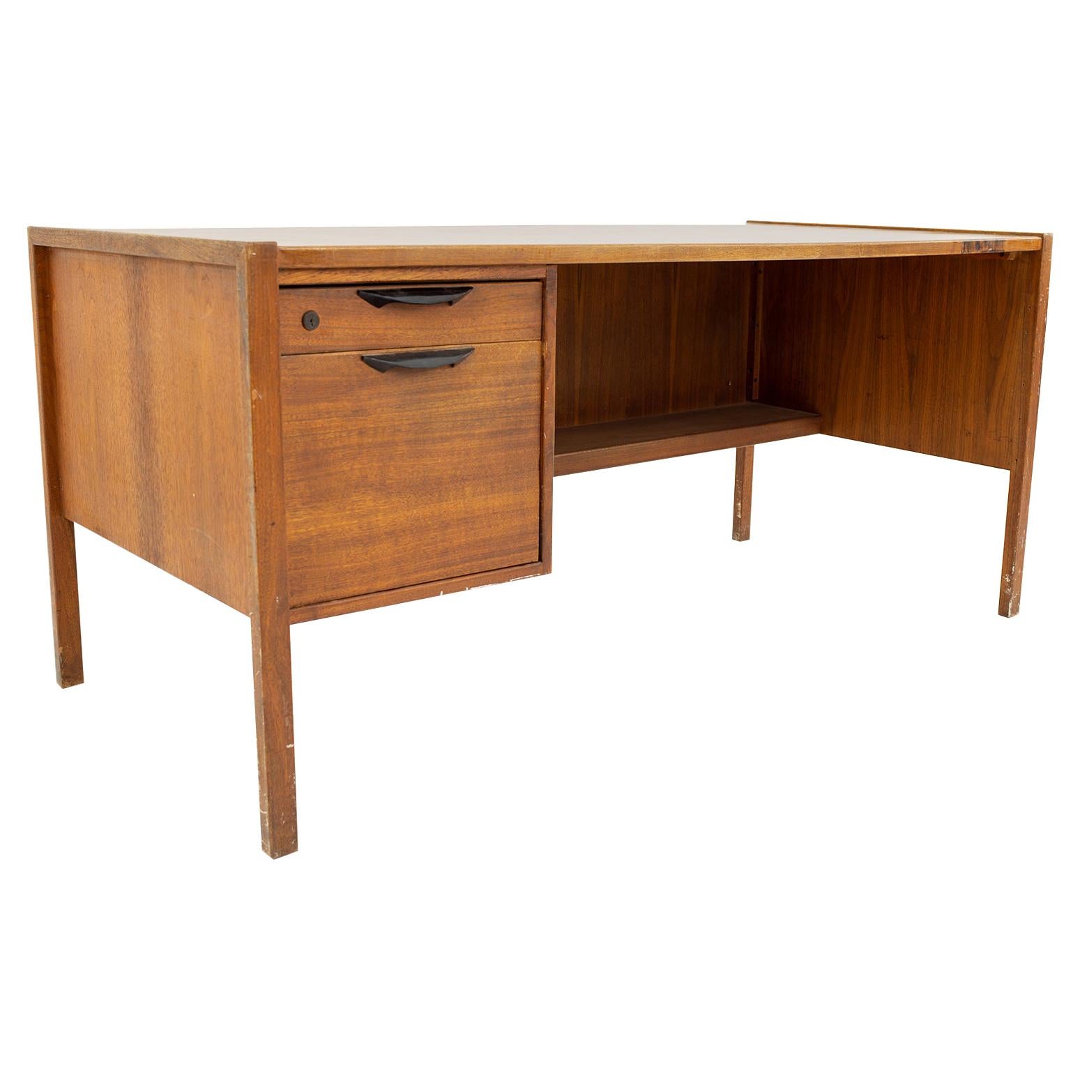 Jens Risom Mid Century Walnut Single Sided 2-Drawer Desk