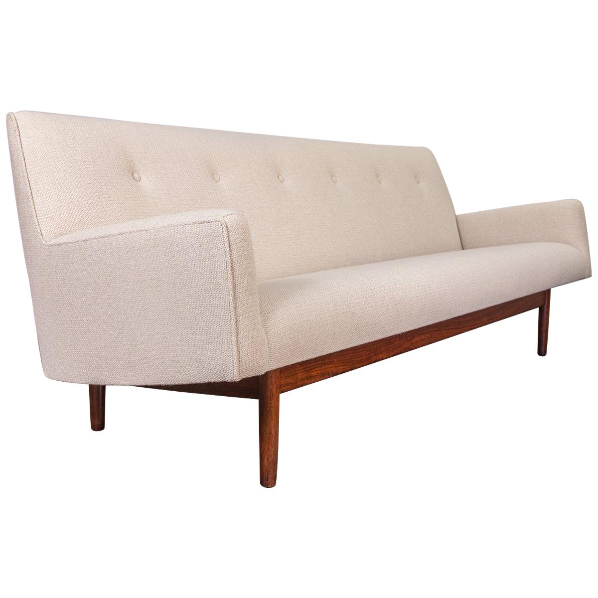 Jens Risom Midcentury Walnut Tufted Ivory Sofa