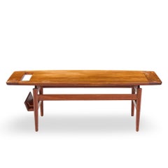 Jens Risom Model T-390 Mid Century Walnut Coffee Table with Magazine Rack
