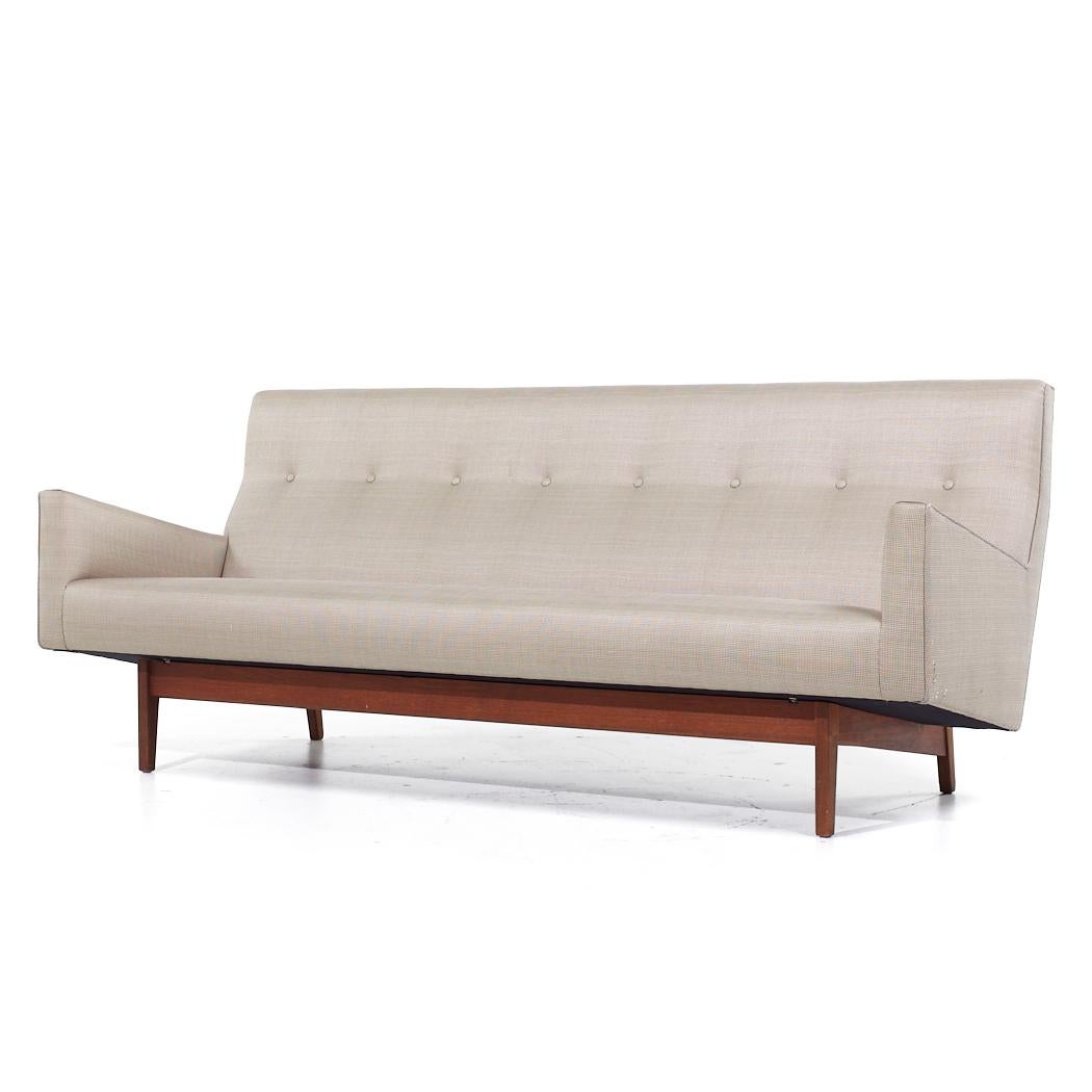 Mid-Century Modern Jens Risom Model U-150 Mid Century Walnut Bracket Back Sofa For Sale