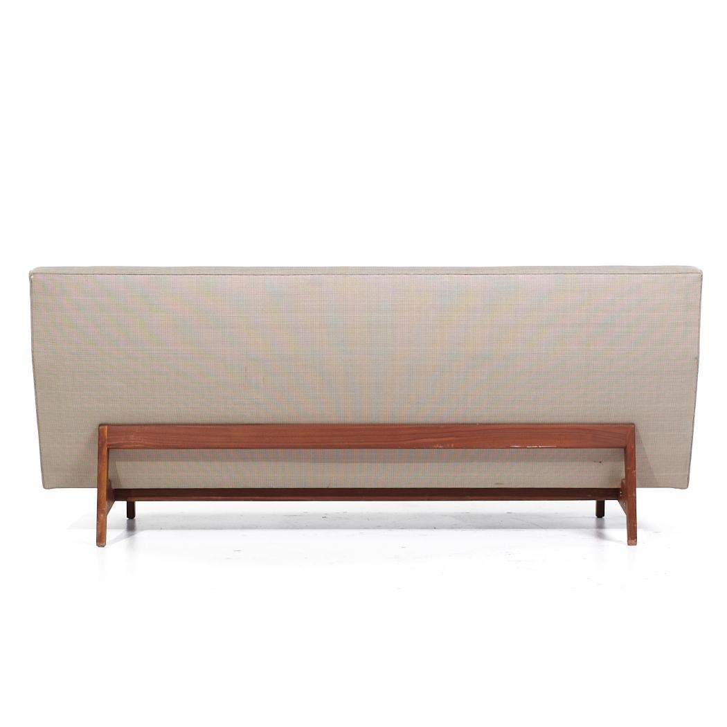 Upholstery Jens Risom Model U-150 Mid Century Walnut Bracket Back Sofa For Sale