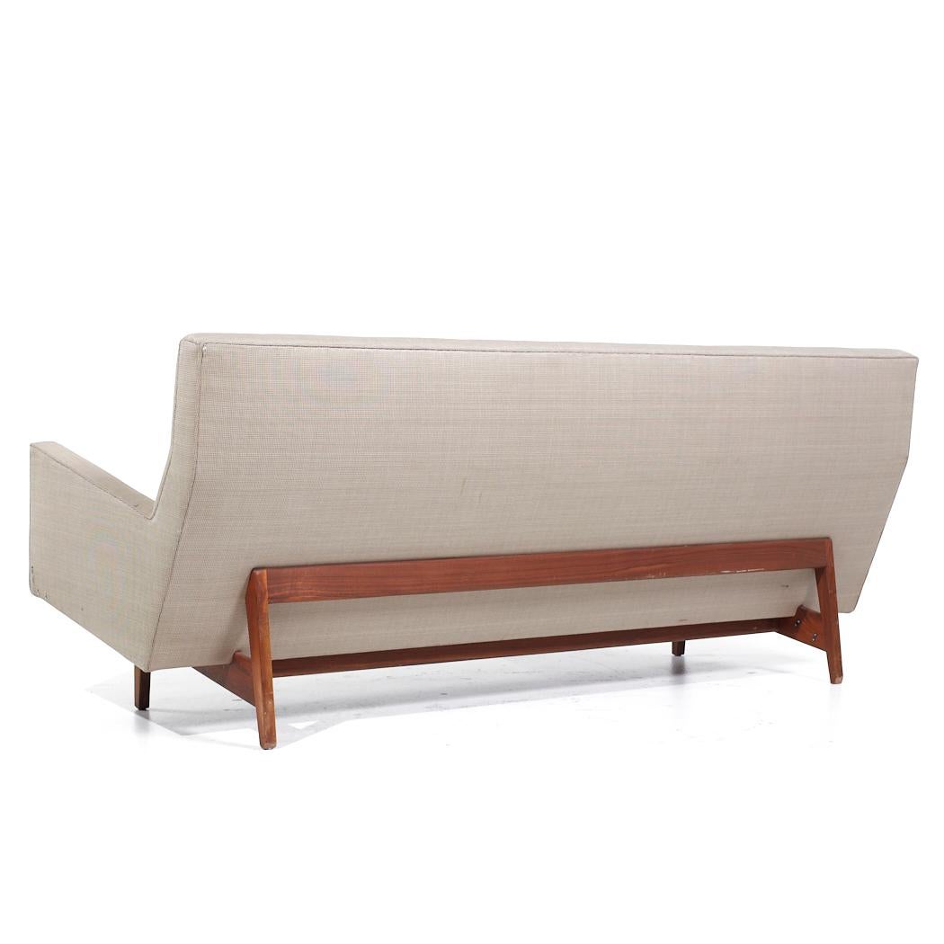 Jens Risom Model U-150 Mid Century Walnut Bracket Back Sofa For Sale 1