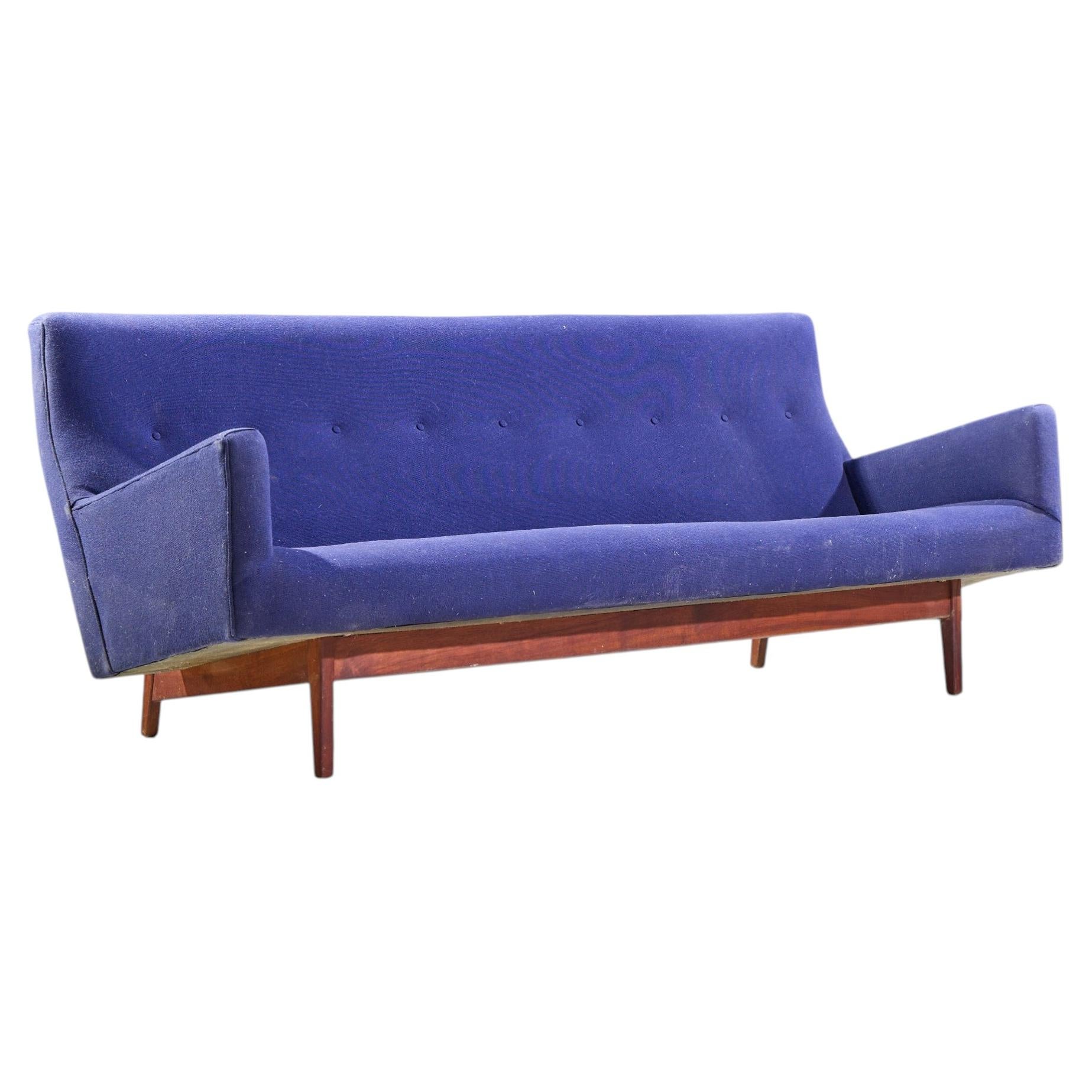 Jens Risom Model U-150 Mid Century Walnut Bracket Back Sofa For Sale