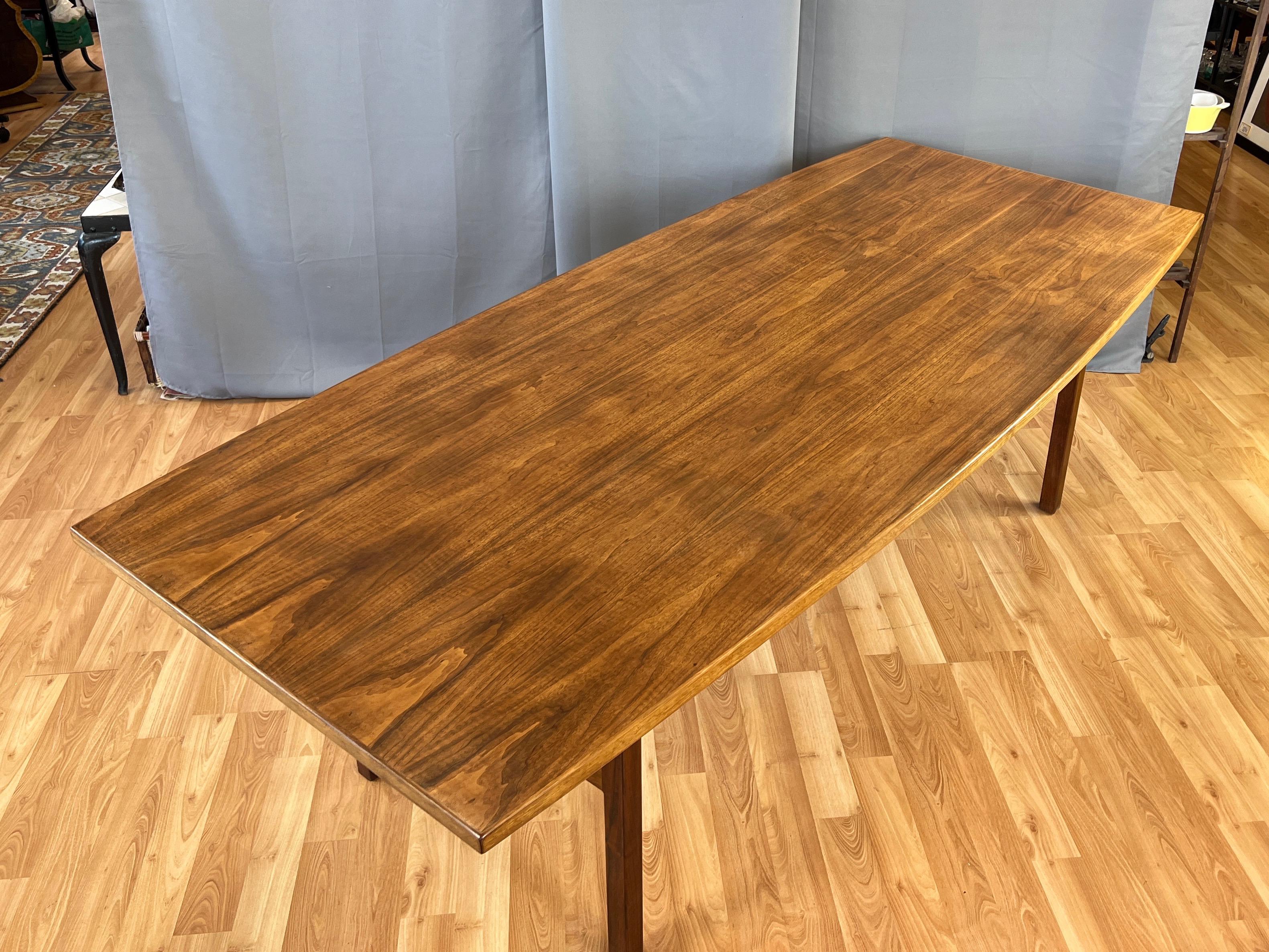 Jens Risom Monumental Bowed-Edge Walnut Dining Table, 1960s In Good Condition In San Francisco, CA