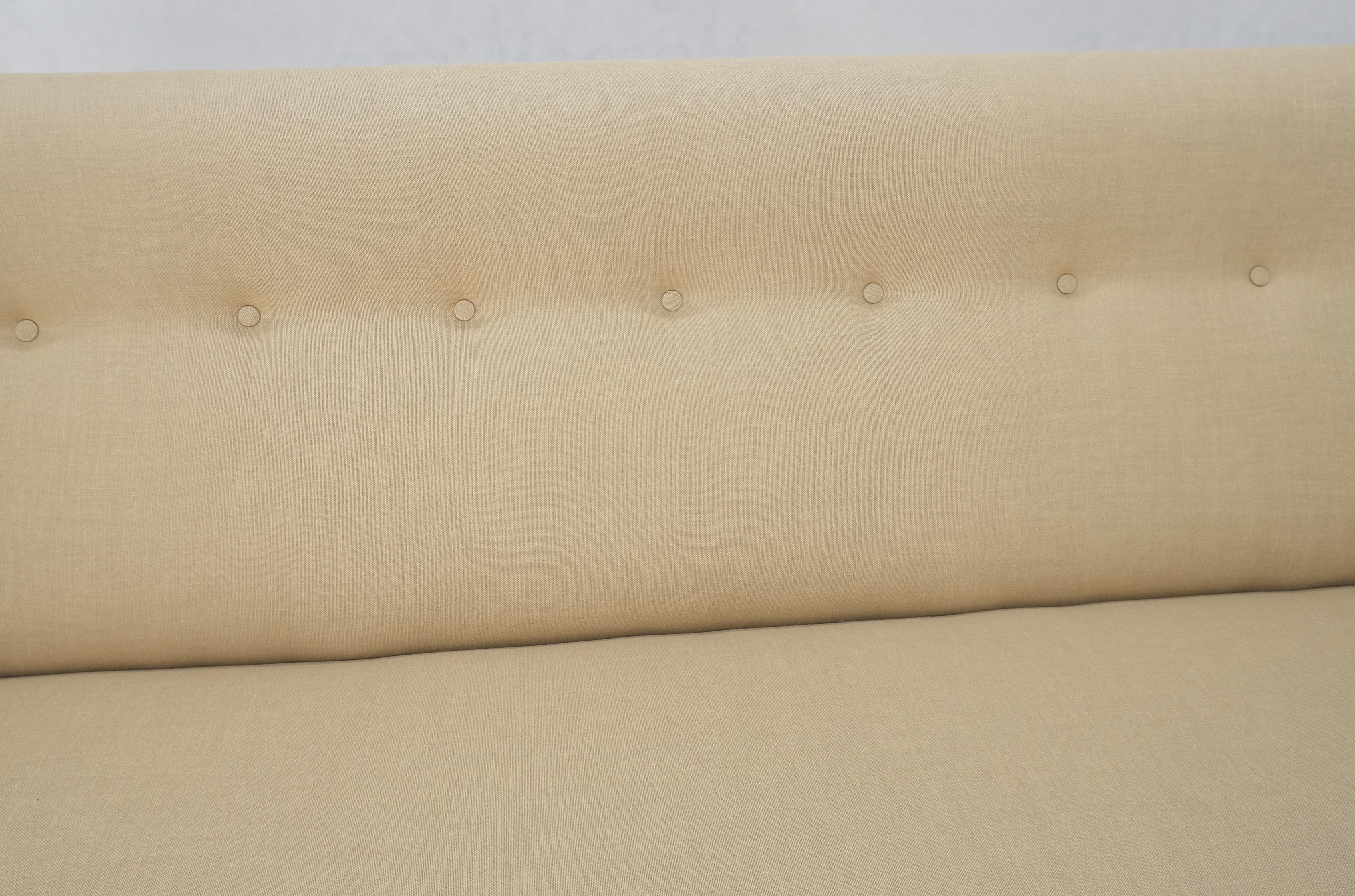 Jens Risom NEW Beige Linen Upholstery Oiled Walnut Frame c1960s Sofa Couch MINT! For Sale 4