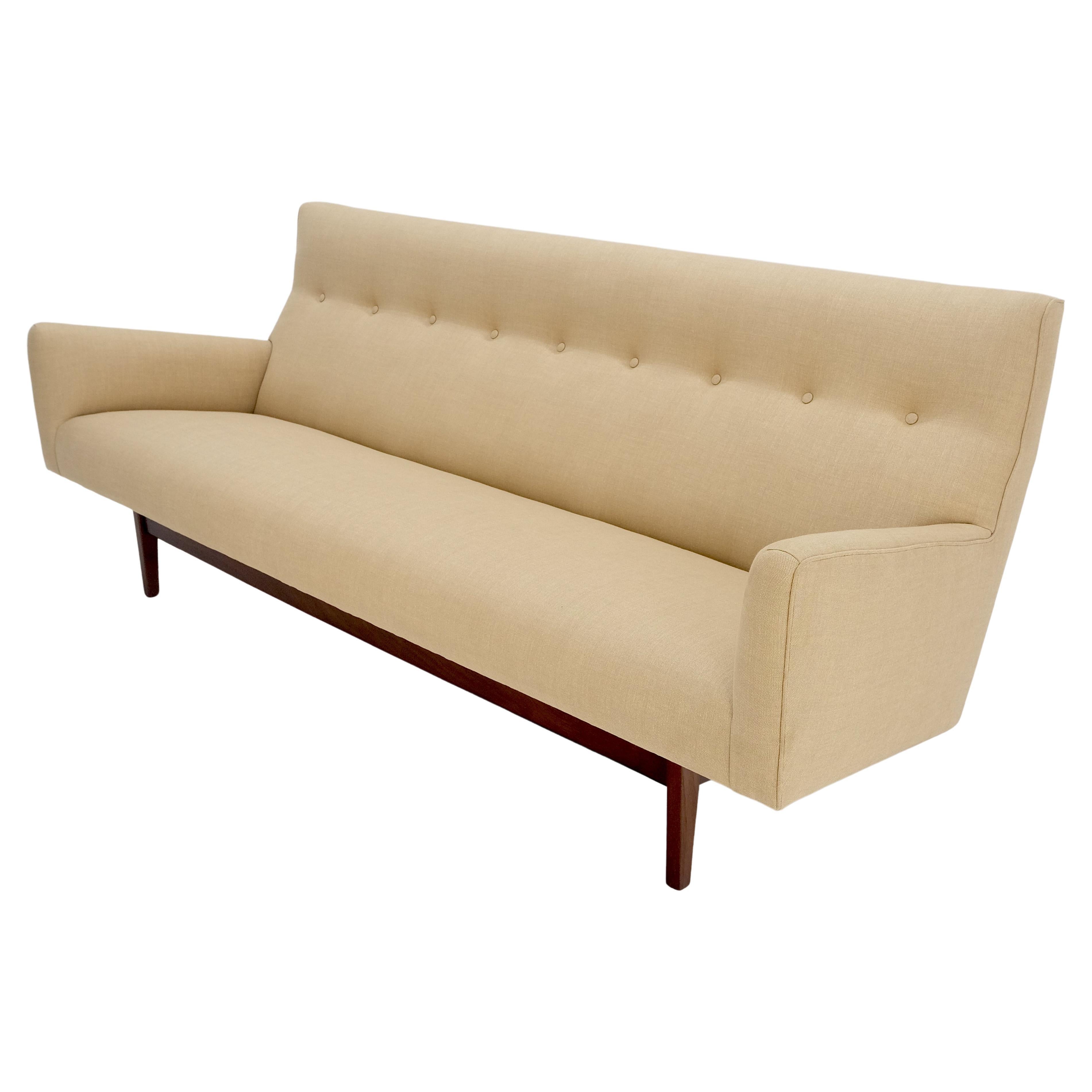 Mid-Century Modern Jens Risom NEW Beige Linen Upholstery Oiled Walnut Frame c1960s Sofa Couch MINT! For Sale