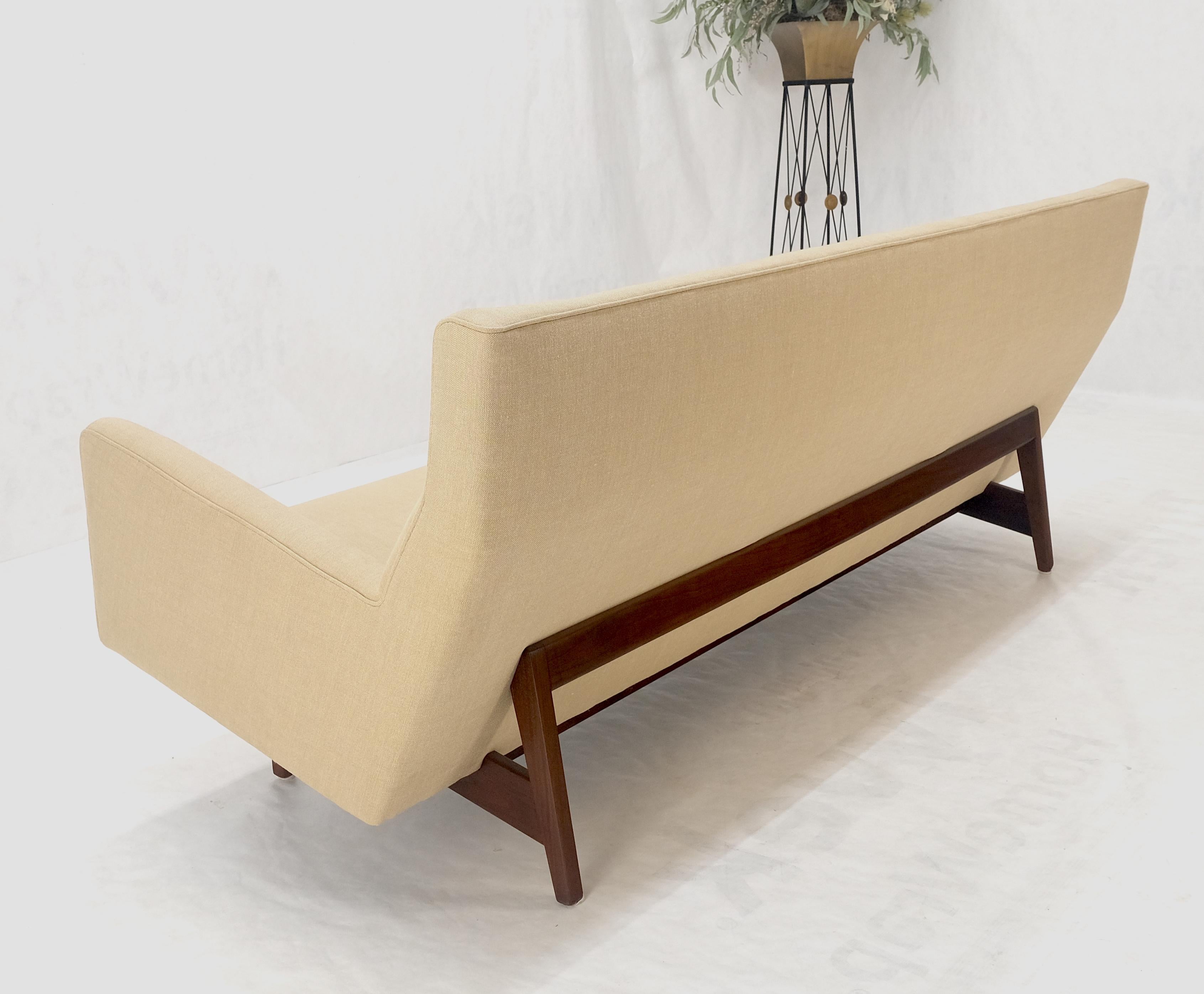 American Jens Risom NEW Beige Linen Upholstery Oiled Walnut Frame c1960s Sofa Couch MINT! For Sale