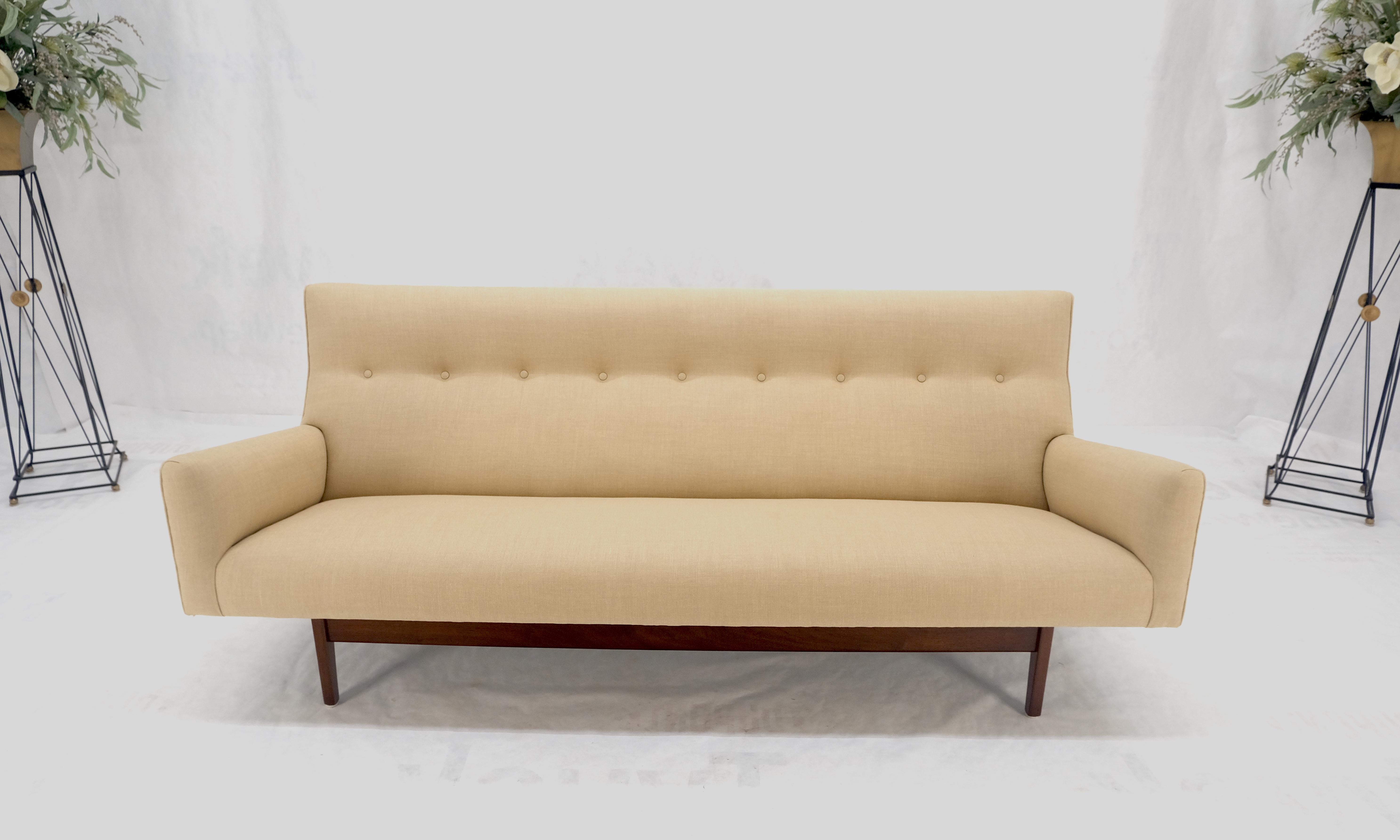 20th Century Jens Risom NEW Beige Linen Upholstery Oiled Walnut Frame c1960s Sofa Couch MINT! For Sale