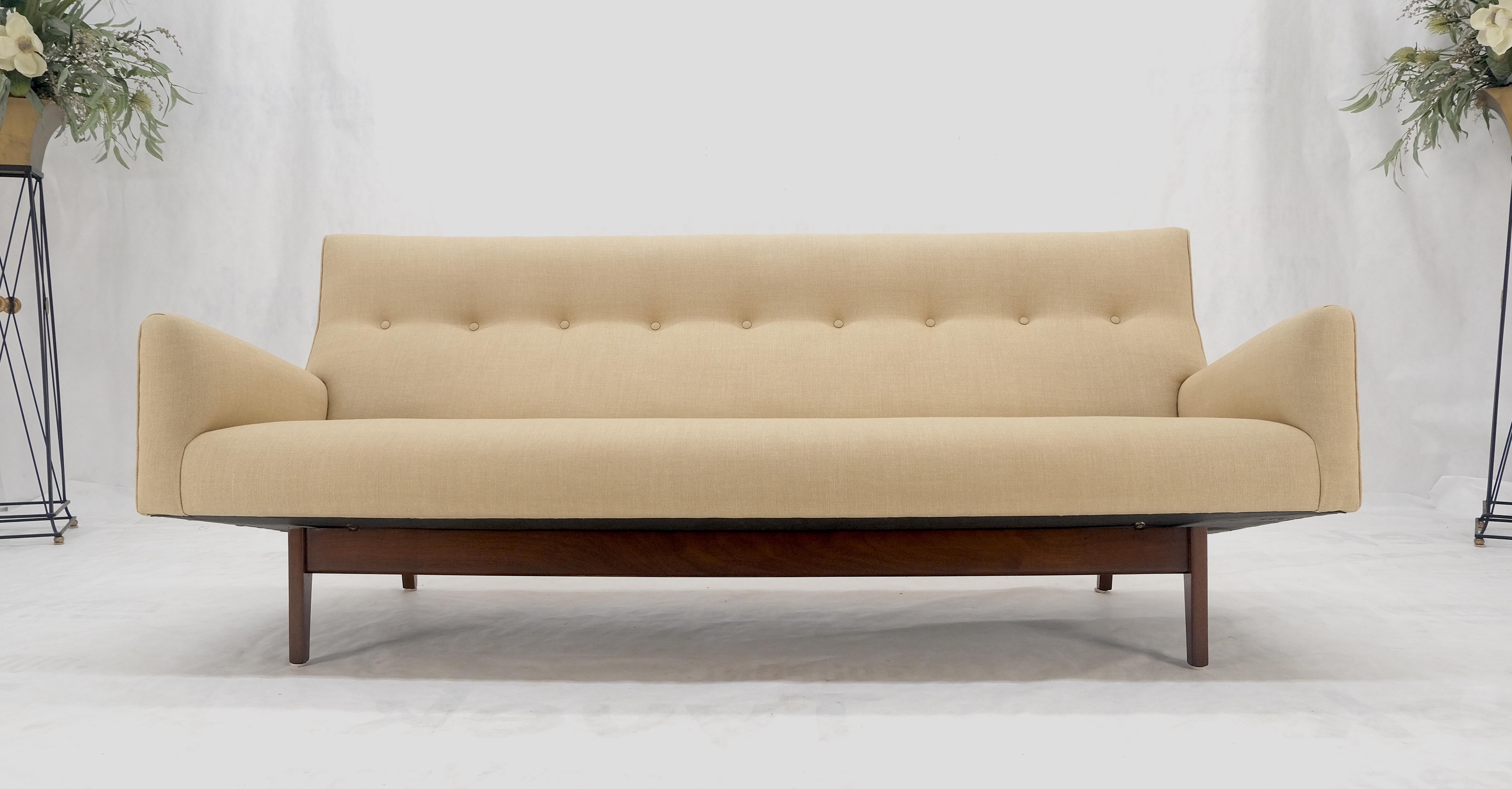 Jens Risom NEW Beige Linen Upholstery Oiled Walnut Frame c1960s Sofa Couch MINT! For Sale 1