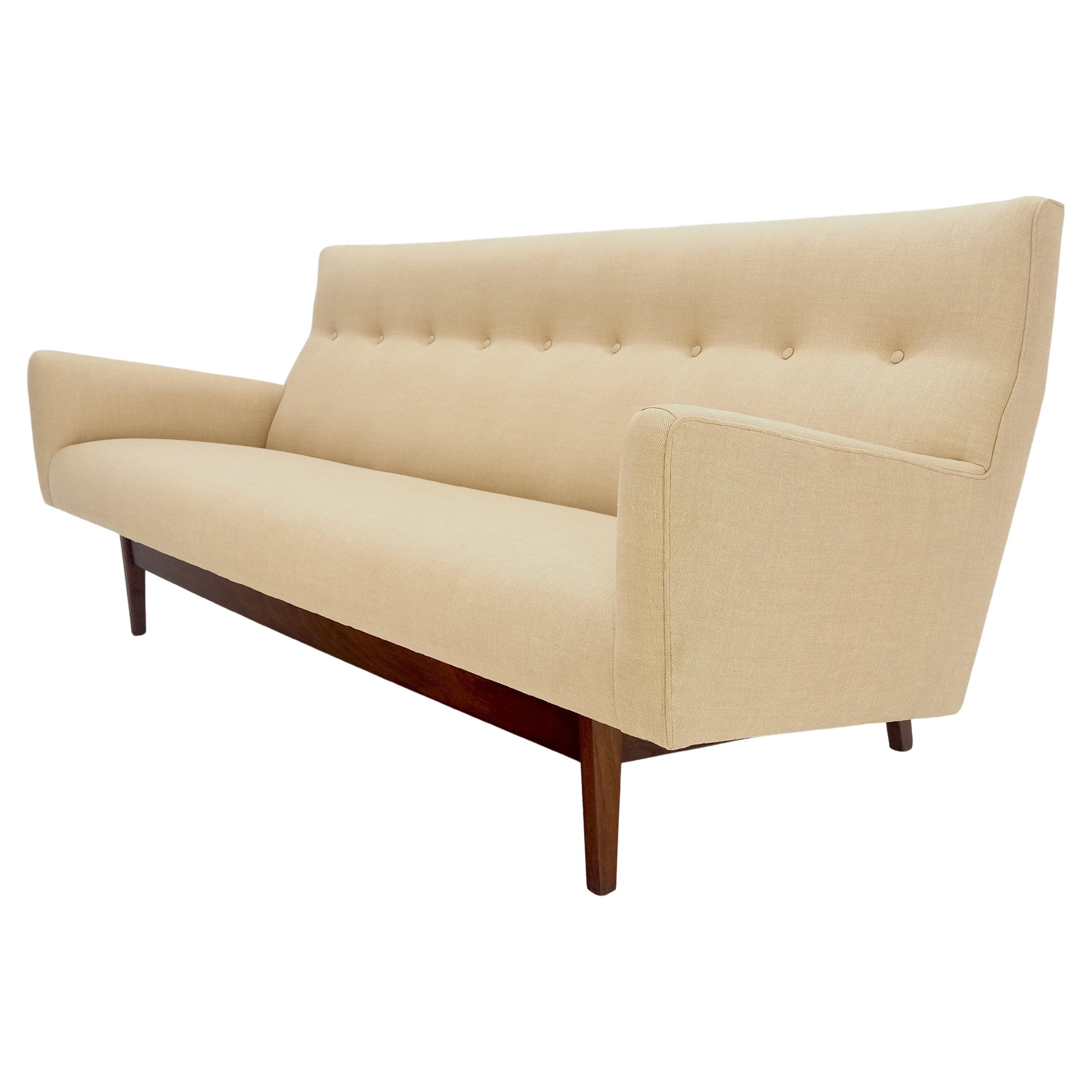 Jens Risom NEW Linen Upholstery Oiled Walnut Frame c1960s Sofa Couch MINT !