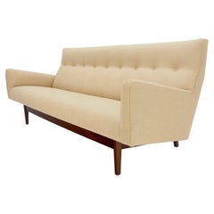 Jens Risom NEW Beige Linen Upholstery Oiled Walnut Frame c1960s Sofa Couch MINT!