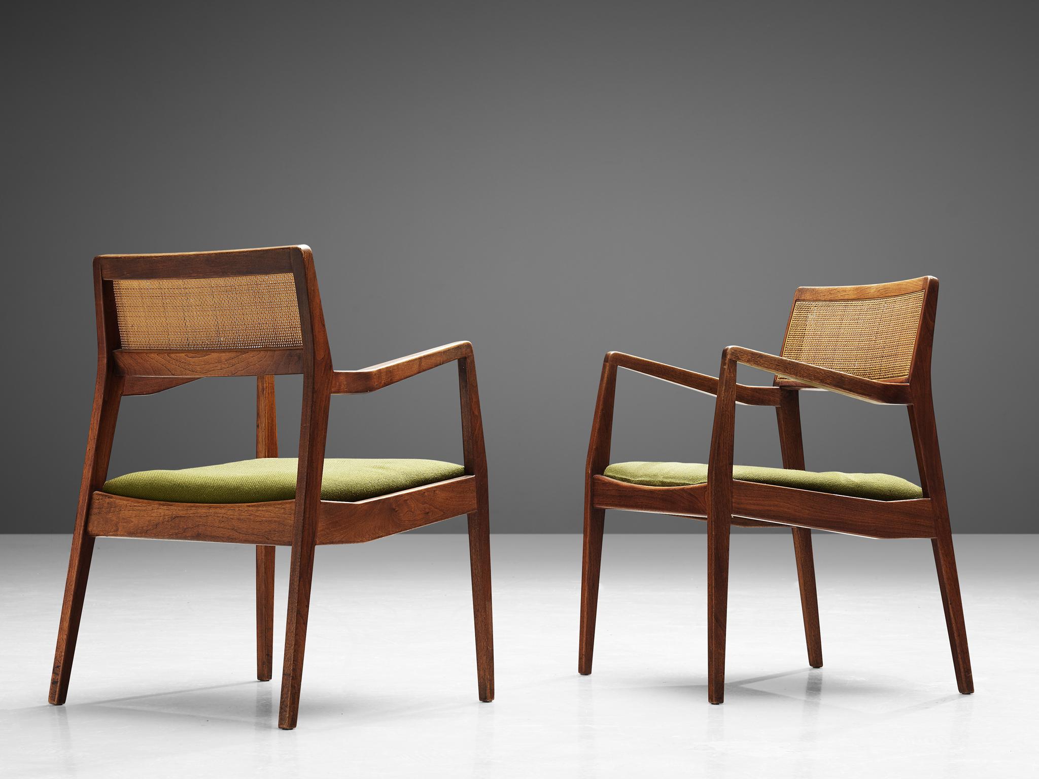 Jens Risom, pair of 'Playboy' armchairs, cane, fabric, teak, United States, design 1958, production 1960s.

These Classic 