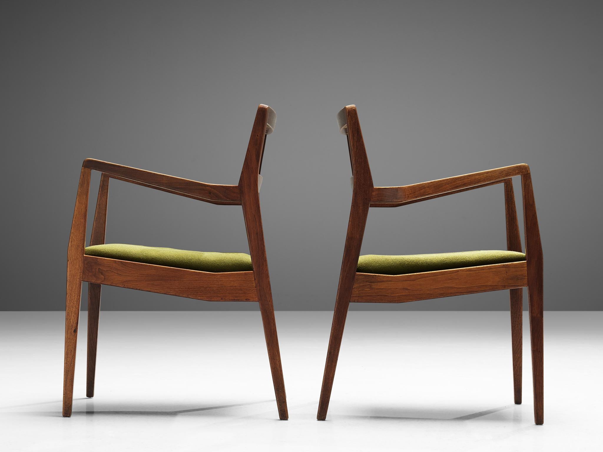 American Jens Risom Pair of 'Playboy' Dining Chairs in Teak and Green Upholstery