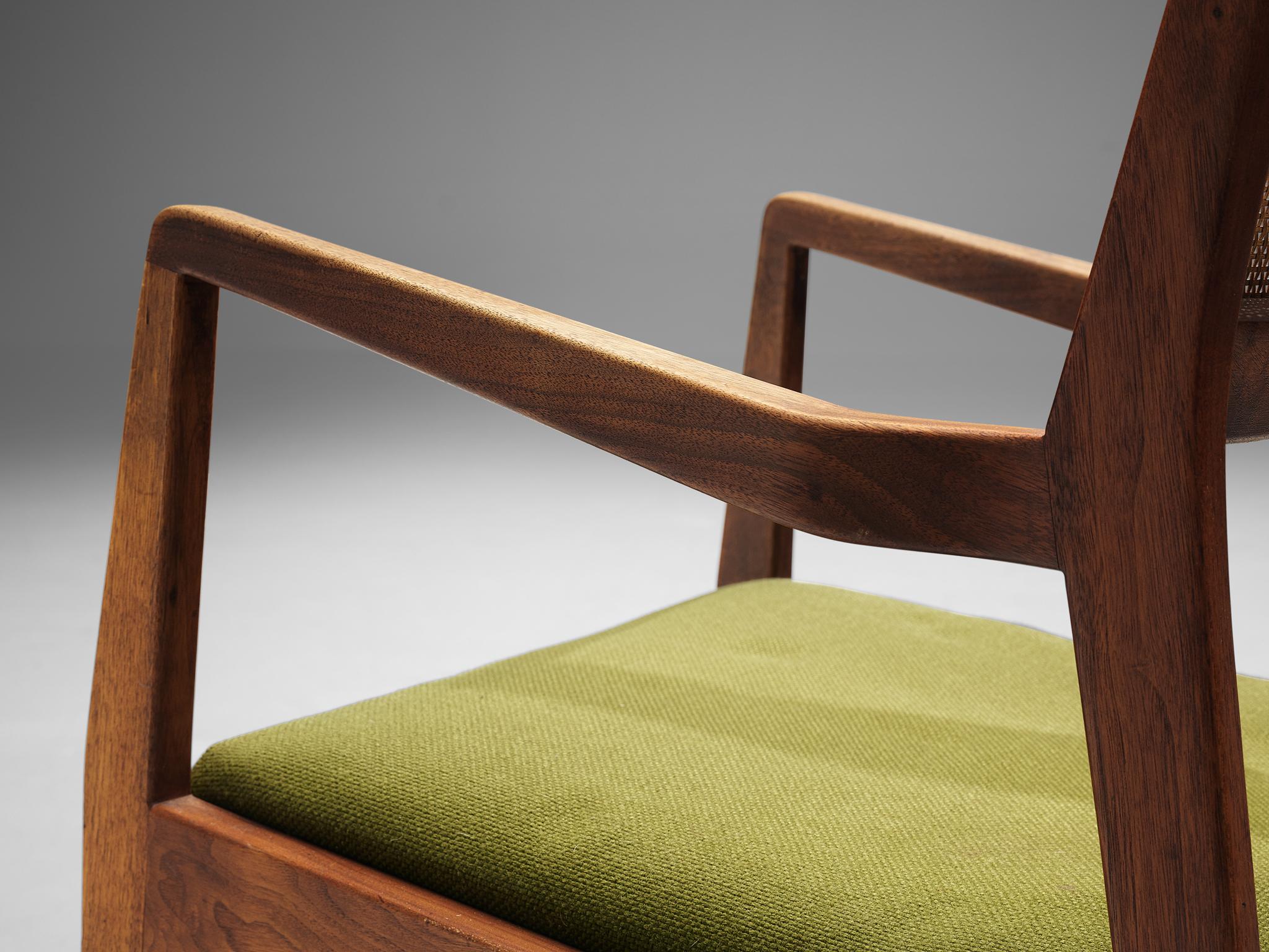 Mid-20th Century Jens Risom Pair of 'Playboy' Dining Chairs in Teak and Green Upholstery