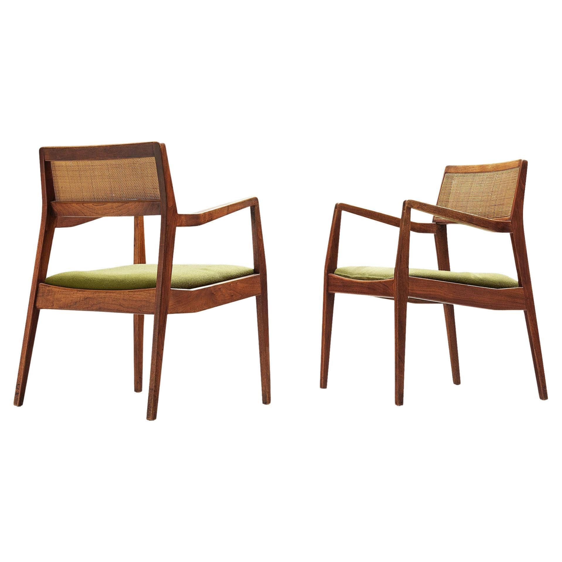 Jens Risom Pair of 'Playboy' Dining Chairs in Teak and Green Upholstery