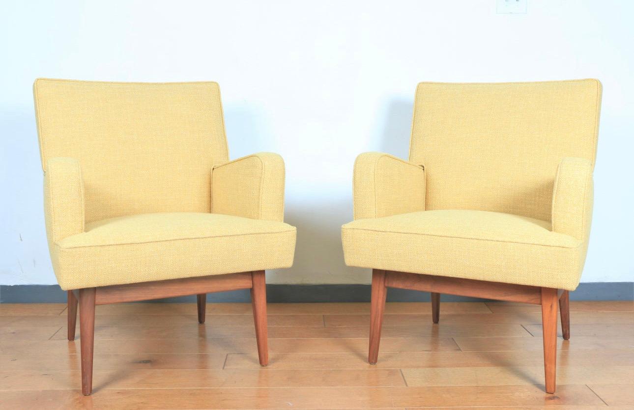 Mid-Century Modern Jens Risom Pair of Yellow Arm Chairs For Sale