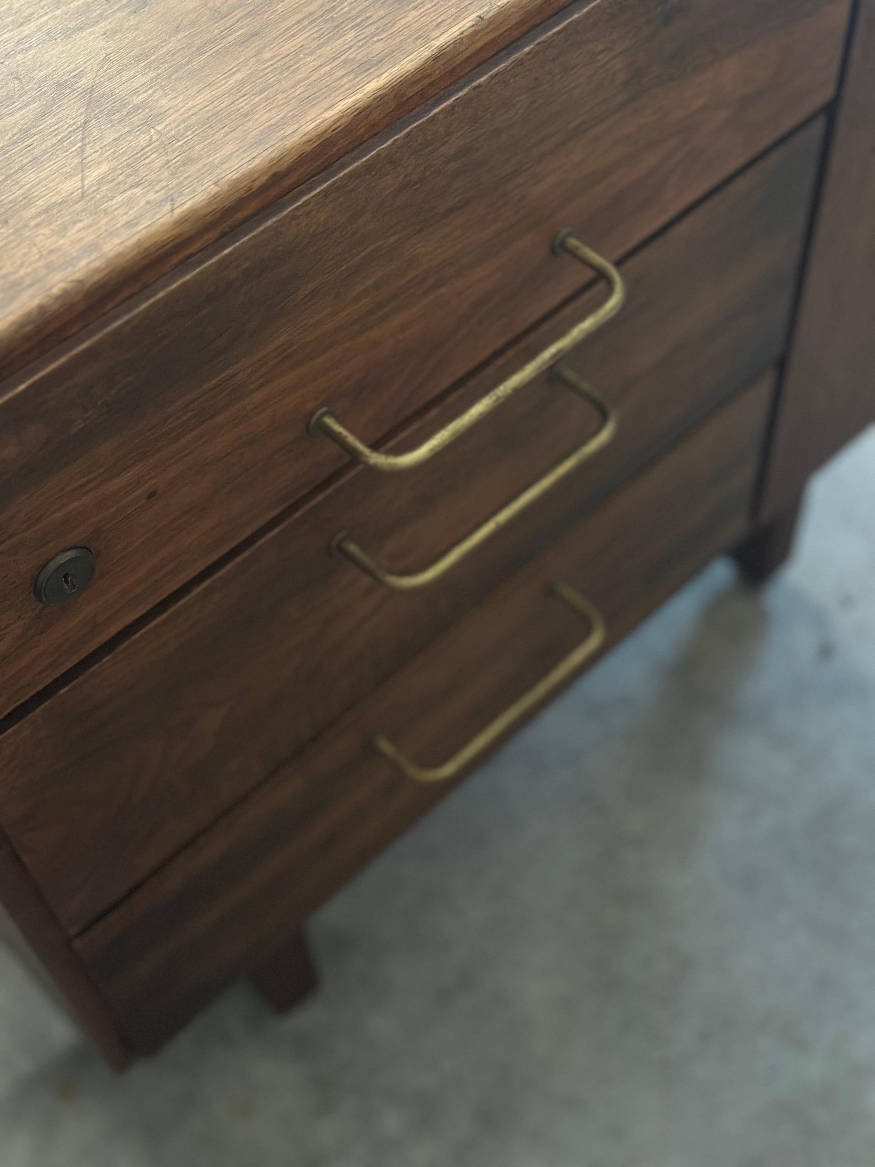 Brass Jens Risom Petite Walnut Cabinet For Sale