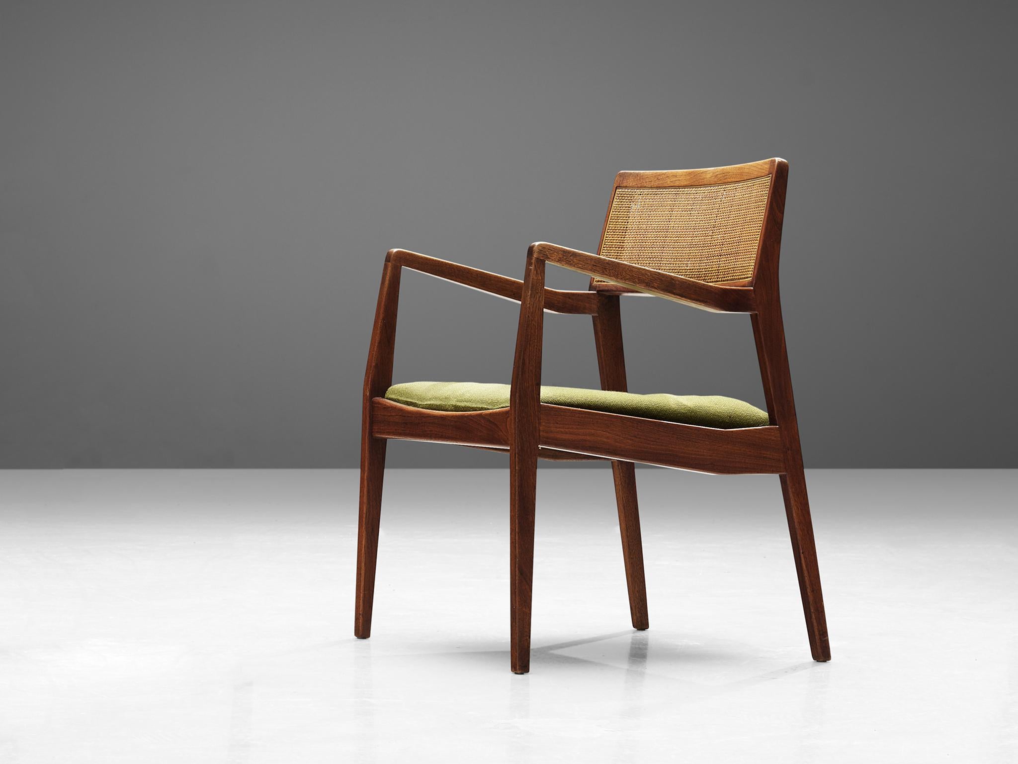 American Jens Risom 'Playboy' Armchair in Walnut and Cane 