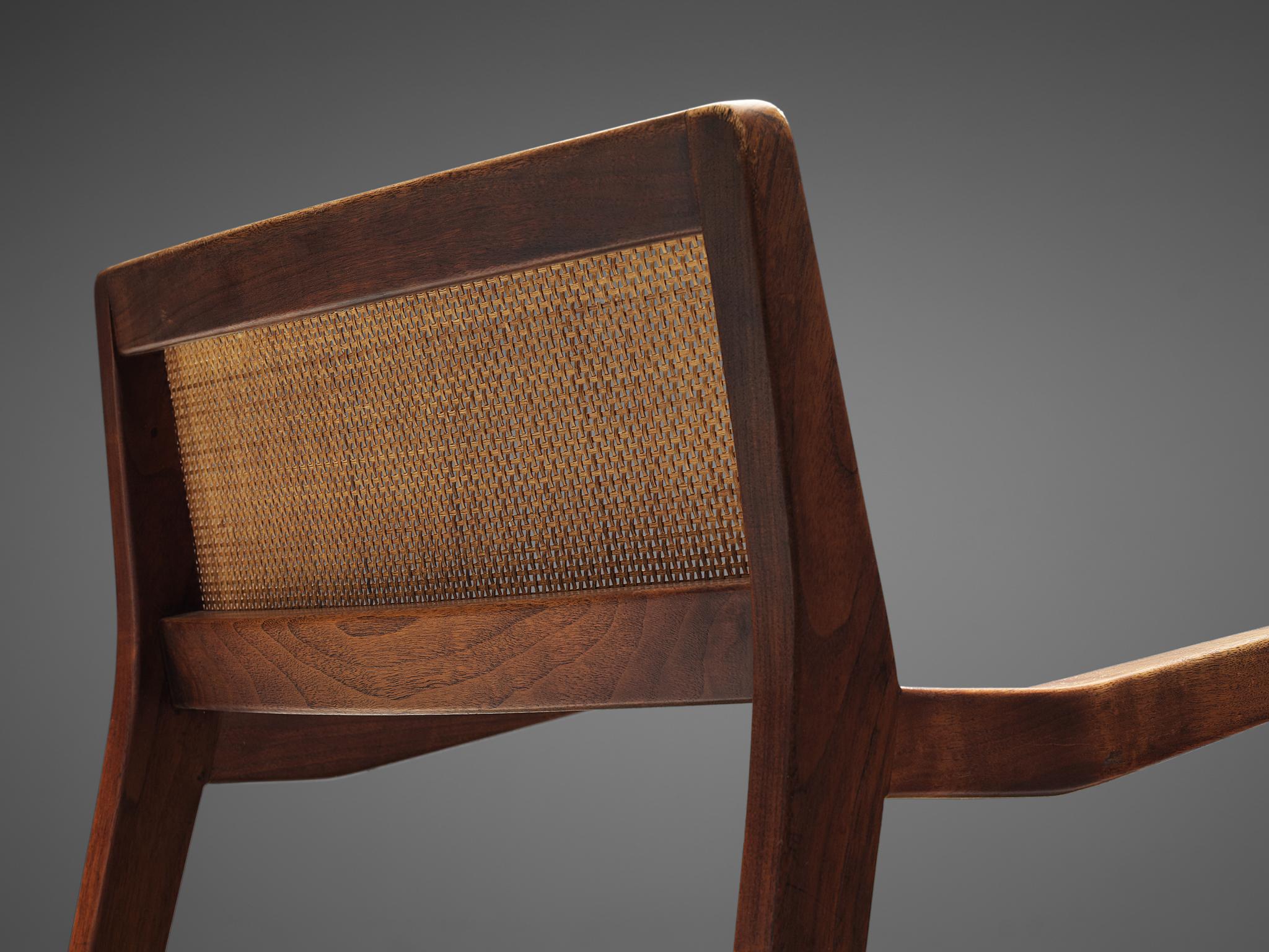 Fabric Jens Risom 'Playboy' Armchair in Walnut and Cane 