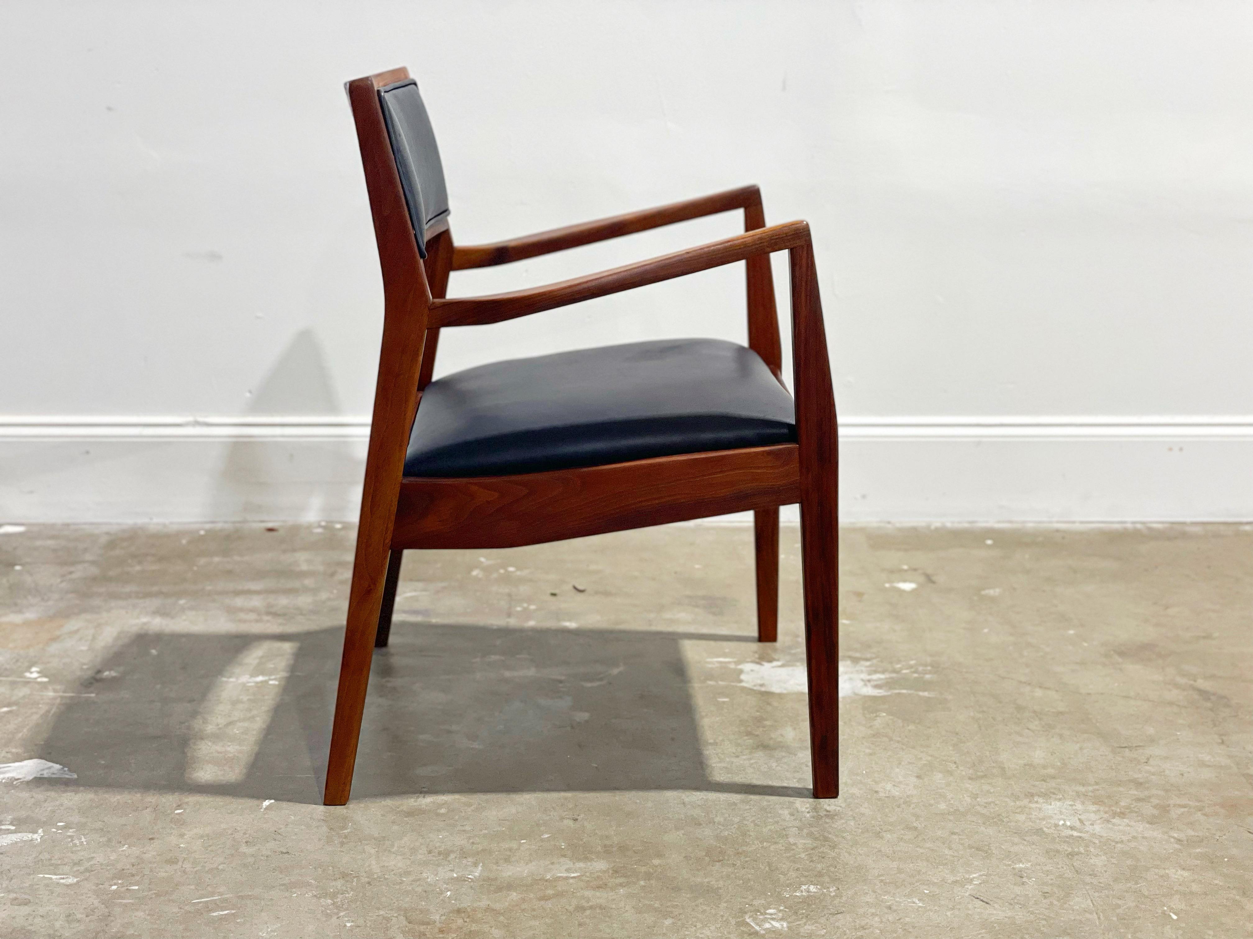 Mid-20th Century Jens Risom Playboy Chair in Leather + Walnut, Model C140 Occasional Armchair